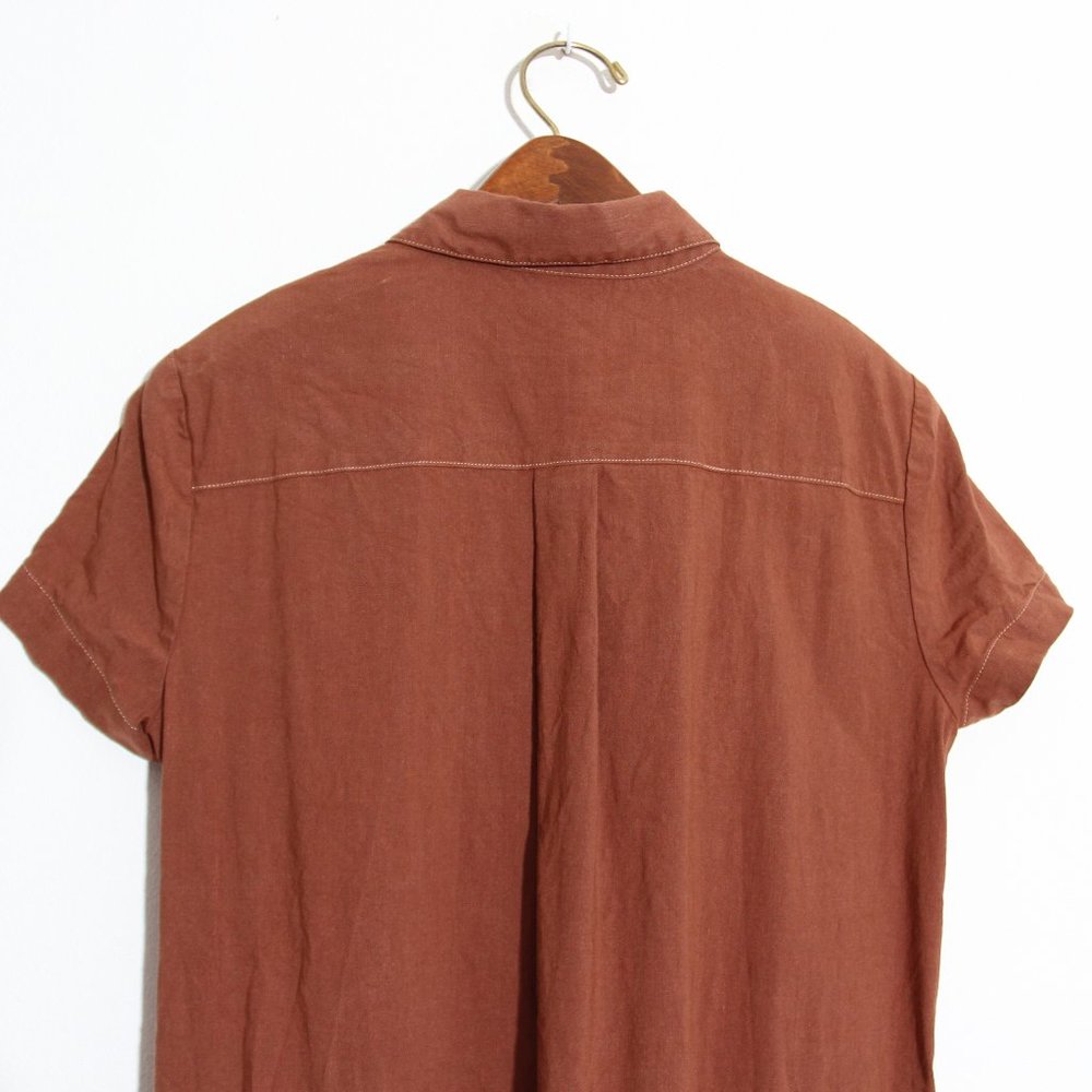 Theory Short Sleeve Shirtdress Linen Terracotta Soft Crunch Burnt Orange Size 4 - Picture 13 of 16